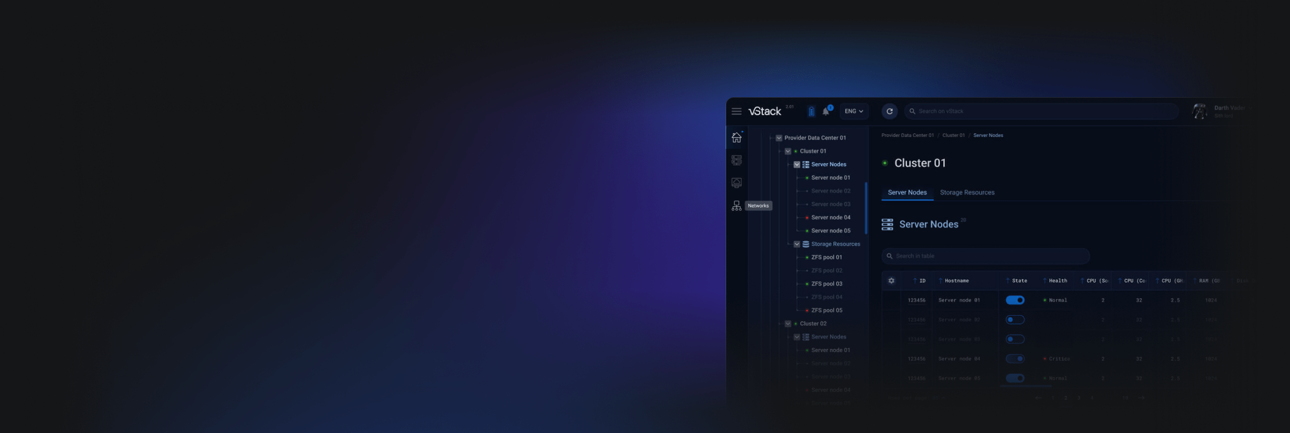 vStack Enterprise Deck — manage virtualized enterprise resources in a single dashboard